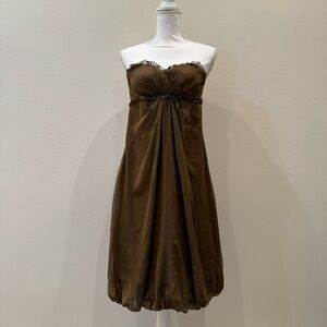 Vera Wang Brown Silk Strapless Ruched Cocktail Dress  EUC